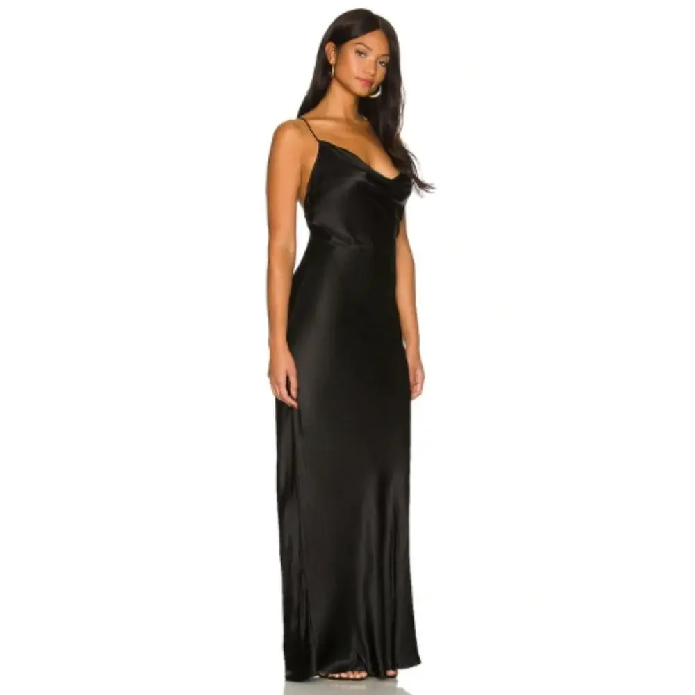 Lovers & Friends Lilith Gown in Black Satin NWT Size X Small - Picture 3 of 5